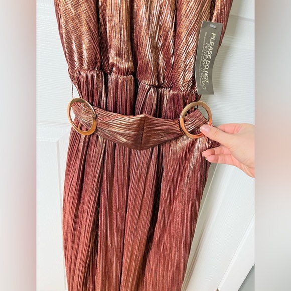 New York & Company Rose Gold Halter Midi Dress M - Picture 3 of 10